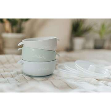 Ullabelle Silicone Baby Bowls with Lids | Toddler Food Storage Bowls | 100% Food Grade Silicone | BPA Free and Nontoxic Material | Independent Feeding (Blue/Sage/Grey, 3 Bowls)