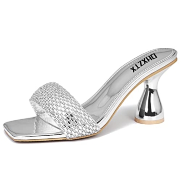 Elegant Rhinestone Chunky Heel Mules Sandals for Women