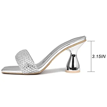 Elegant Rhinestone Chunky Heel Mules Sandals for Women