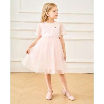 Stelle Girls High Heels Sequins Dress Sandals Princess Dress Shoes Flower Wedding Party Shoes（Toddler/Little/Big Kid）(T20-Pink, 8MT)