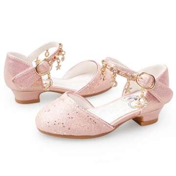 Stelle Girls High Heels Sequins Dress Sandals Princess Dress Shoes Flower Wedding Party Shoes（Toddler/Little/Big Kid）(T20-Pink, 8MT)
