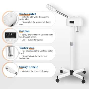 Zguooo Professional Facial Steamer, Ozone, Hot Mist, Hydration, Cleaning, Moisturizing, Simple Operation, Suitable for Home and Professional Beauty Salon