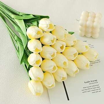 Cloudecor 20Pcs Artificial Tulips Real Touch Artificial Flowers Fake Tulip Latex Bouquet Flower for ...