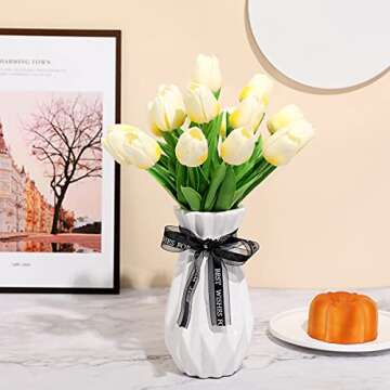 Cloudecor 20Pcs Artificial Tulips Real Touch Artificial Flowers Fake Tulip Latex Bouquet Flower for Wedding Party Home Garden Office DIY Floral Arrangement Decor (Light Yellow - 20p)