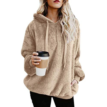 ReachMe Women's Oversized Sherpa Pullover Hoodie with Pockets - Fuzzy Comfort for All Seasons