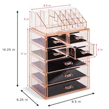 Sorbus Clear Cosmetic Makeup Organizer - Make Up & Jewelry Storage, Case & Display - Spacious Design - Great Holder for Dresser, Bathroom, Vanity & Countertop (3 Large, 4 Small Drawers) [Pink]