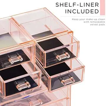 Sorbus Clear Cosmetic Makeup Organizer - Make Up & Jewelry Storage, Case & Display - Spacious Design - Great Holder for Dresser, Bathroom, Vanity & Countertop (3 Large, 4 Small Drawers) [Pink]
