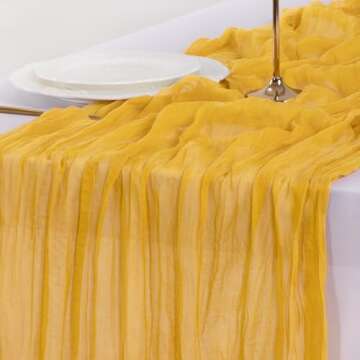 Socomi Gold Yellow Table Runner Spring Easter Cheesecloth Table Runner 170 inch Cheese Cloth Runner 14FT Boho Rustic Gauze Table Runner for Wedding Party Baby Shower Decor
