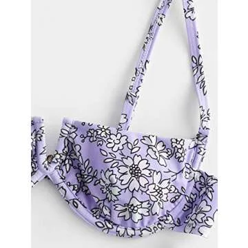 ZAFUL Women's Underwire Bikini Floral V-Wired High Leg Two Piece Bikini Set Swimsuit (5-Mauve, L)