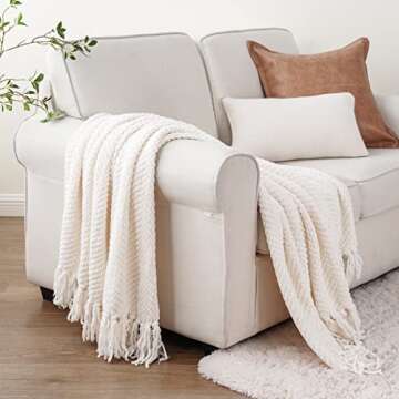 BATTILO HOME Cream White Throw Blanket for Couch, Ivory Throw Blanket for Bed, Warm Decorative White...