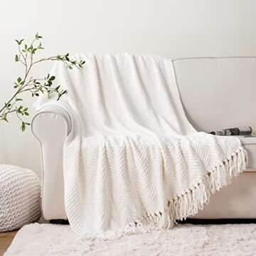 BATTILO HOME Cream White Throw Blanket for Couch, Ivory Throw Blanket for Bed, Warm Decorative White Blanket Throw for Home Decor, 50" x 60"