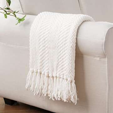 BATTILO HOME Cream White Throw Blanket for Couch, Ivory Throw Blanket for Bed, Warm Decorative White Blanket Throw for Home Decor, 50" x 60"