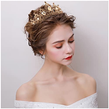 SuPoo Gold Crown Queen Crowns for Women Birthday Tiara Champagne Tiara for Women Rhinestone Headband Hair Accessories Gifts Princess Decoration for Wedding Party Prom Halloween Costume