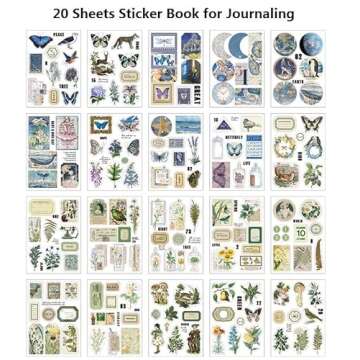 Dwpetzo Journaling Sticker Book for Adults,20 Sheets PET Transparent Aesthetic Scrapbook Stickers Ep...