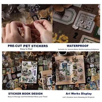 Dwpetzo Journaling Sticker Book for Adults,20 Sheets PET Transparent Aesthetic Scrapbook Stickers Ephemera for Junk Journals Supplies, Bujo, Planners
