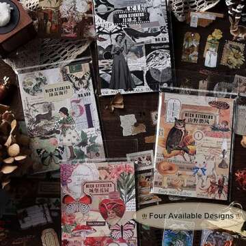 Dwpetzo Journaling Sticker Book for Adults,20 Sheets PET Transparent Aesthetic Scrapbook Stickers Ephemera for Junk Journals Supplies, Bujo, Planners