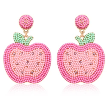 Beaded Teacher Earrings for Women, Apple Teach love Inspire Rhinestone Enamel Drop Dangle Earrings C...