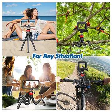 Phone Tripod, Flexible iPhone Tripod and Portable Adjustable Tripod with Wireless Remote and Universal Clip Mount Camera Tripod, Travel Tripod,Tabletop Tripod Compatible with iPhone Android
