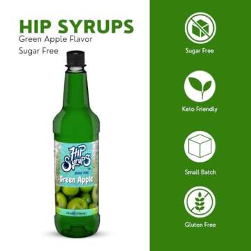 Hip Syrups - Green Apple Sugar Free Simple Syrup Designed for Water Flavor, Bubble Tea, Boba Tea, Co...