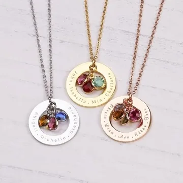 Custom Birthstone Necklace for Mom 18k Gold Plated