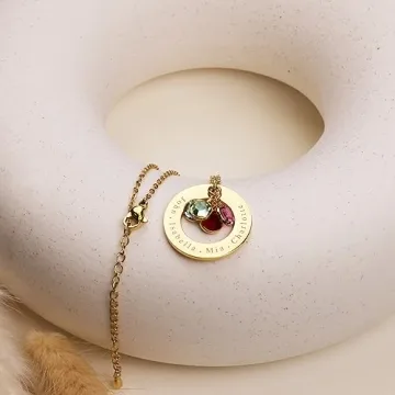 Custom Birthstone Necklace for Mom 18k Gold Plated