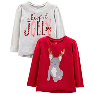 Simple Joys by Carter's Baby 2-Pack Christmas Long-Sleeve Tees, Grey Jolly/Red Dog Print, 4T