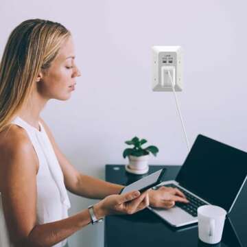 Outlet Extender and Surge Protector - 5 Plugs, 4 USB Ports - White