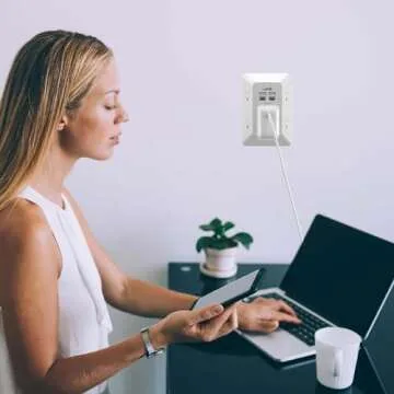 Outlet Extender and Surge Protector - 5 Plugs, 4 USB Ports - White