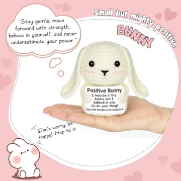 Mini Inspirational Positive Crochet Animals Bunny Cute Stuff Funny Easter Gift for Women Men Coworker Friend Emotional Motivational Bunny Decor Birthday Valentines Valentine's Gift for Him Her