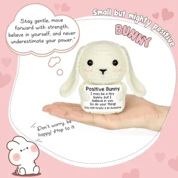 Mini Inspirational Positive Crochet Animals Bunny Cute Stuff Funny Easter Gift for Women Men Coworker Friend Emotional Motivational Bunny Decor Birthday Valentines Valentine's Gift for Him Her