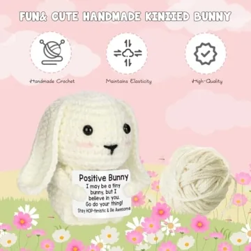 Mini Inspirational Positive Crochet Animals Bunny Cute Stuff Funny Easter Gift for Women Men Coworker Friend Emotional Motivational Bunny Decor Birthday Valentines Valentine's Gift for Him Her