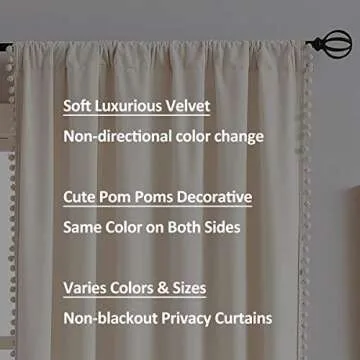 Ivory Velvet Curtains for Bedroom 95inches Pom Pom Decorative Luxury Cream Window Curtain Drapes for Living Room Children Kids Room 42" W x2pc Rod Pocket