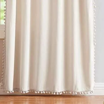 Ivory Velvet Curtains for Bedroom 95inches Pom Pom Decorative Luxury Cream Window Curtain Drapes for Living Room Children Kids Room 42" W x2pc Rod Pocket