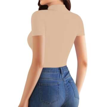 HERLOLLYCHIPS Mock Neck Tops for Women Basic Short Sleeve Tight Summer Sexy Dressy Casual Summer T-Shirts (Nude Apricot, Small)