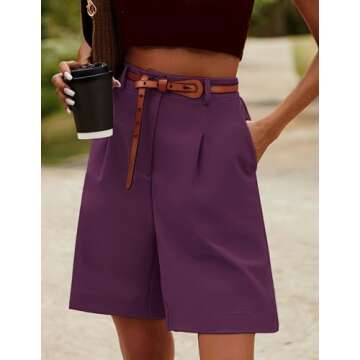 HOTOUCH Bermuda Shorts for Women - Trendy Business Casual Summer Outfits with Pockets in Purple 3XL