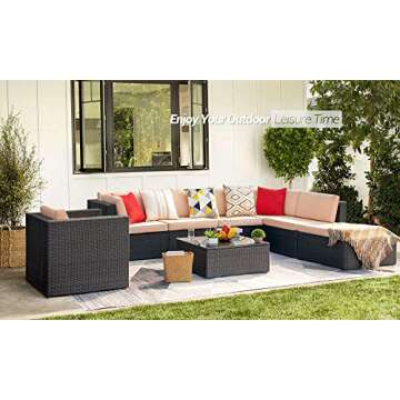 KaiMeng 8 Piece Patio Sofas Furniture Outdoor Lawn Garden Rattan Sets, Black Brown Wicker Clearance ...