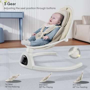 BabyBond Baby Swings for Infants, Bluetooth Infant Swing with Music Speaker, 3 Seat Positions, 5 Point Harness Belt, 5 Speeds and Remote Control - Portable Baby Swing for Indoor and Outdoor (Beige)
