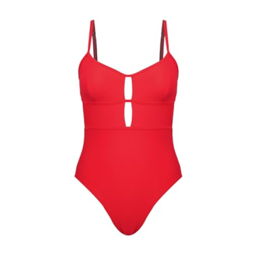 CUPSHE Women's One Piece Swimsuit Scoop Neck Adjustable Straps Cutout Back Self Tie Bathing Suit, L Solid Red