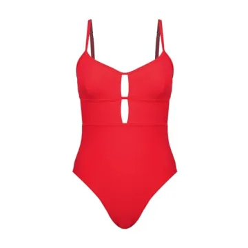 CUPSHE Women's One Piece Swimsuit Scoop Neck Adjustable Straps Cutout Back Self Tie Bathing Suit, L Solid Red