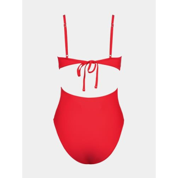 CUPSHE Women's One Piece Swimsuit Scoop Neck Adjustable Straps Cutout Back Self Tie Bathing Suit, L Solid Red