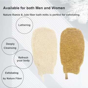PPHAO BASIC - Bath Gloves for Shower - Organic Bath Mitts Washcloths - Bath Gloves Exfoliating for Women and Men - Body Scrubbers for Use in Shower - Ramie and Jute Fiber - 2 Pack