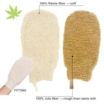 PPHAO BASIC - Bath Gloves for Shower - Organic Bath Mitts Washcloths - Bath Gloves Exfoliating for Women and Men - Body Scrubbers for Use in Shower - Ramie and Jute Fiber - 2 Pack