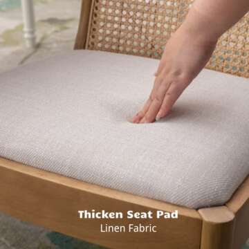 HEAH-YO Rattan Dining Chairs Set of 2, Upholstered Linen Dining Room Chairs with Backrests, Modern Kitchen Chairs with Wood Legs for Dining Room, Beige