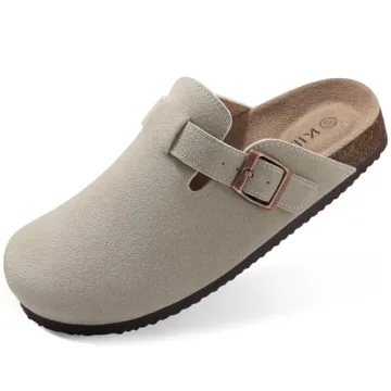 KIDMI Women's Suede Clogs with Cork Footbed and Arch Support for All-Day Comfort in Grey
