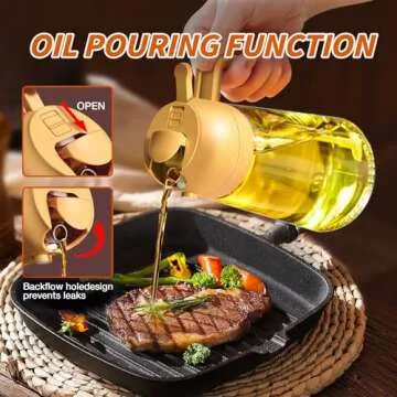 YARRAMATE Olive Oil Dispenser, 2 in 1 Oil Sprayer for Cooking, 16oz/470ml Glass Oil Spray Bottle with Pourer, Food-grade Oil Dispenser and Oil Sprayer for Kitchen, Salad, Frying, BBQ (Orange)