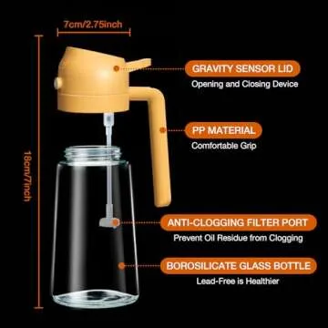 YARRAMATE Olive Oil Dispenser, 2 in 1 Oil Sprayer for Cooking, 16oz/470ml Glass Oil Spray Bottle with Pourer, Food-grade Oil Dispenser and Oil Sprayer for Kitchen, Salad, Frying, BBQ (Orange)