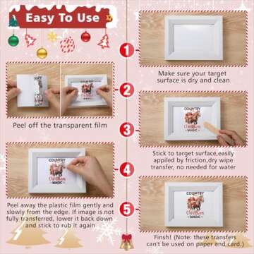 20 Sheets Vintage Christmas Rub On Transfers for Crafts, Furniture, Wood, Glass, Porcelain, Leather DIY Crafts - 3 * 3inch Farm Christmas Transfer Stickers Decals