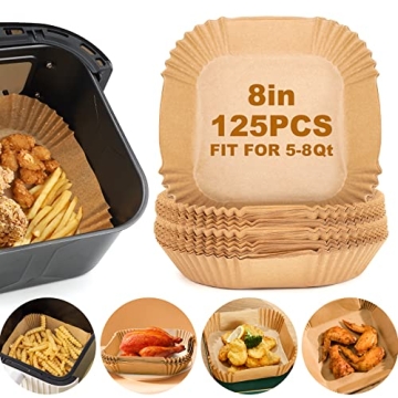 125 Pcs Non-Stick Air Fryer Paper Liners - 8 Inch