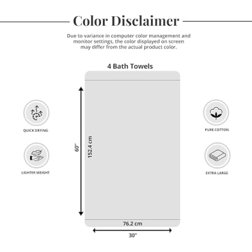 Tens Towels Pack of 4 Extra Large Cotton Bath Towels