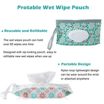 FEBSNOW 6 Pack Baby Wipes Dispenser, Portable Refillable Wipe Holder, Baby Wipes Container, Reusable Wipes Case, Baby Travel Wet Wipes Pouch